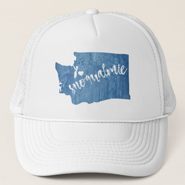 Snoqualmie Washington Wood Grain Trucker Hat (Front)