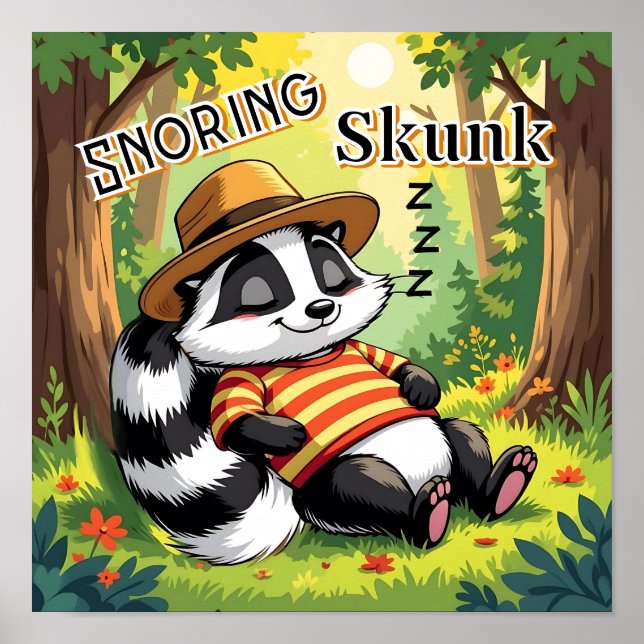 Snoring Skunk | Cute Cartoon Kid's Nursery Art Poster (Front)