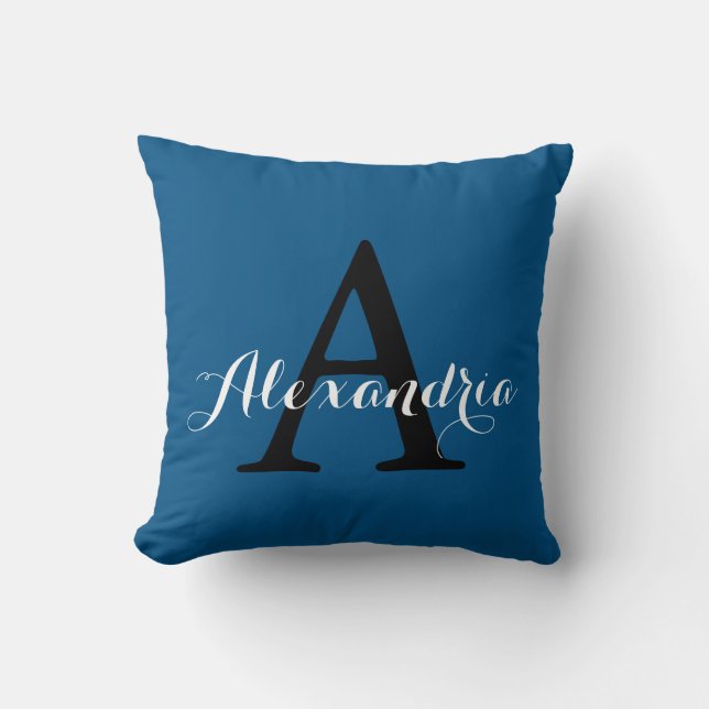 Snorkel Blue Royal Nautical Solid Colour Monogram Cushion (Front)