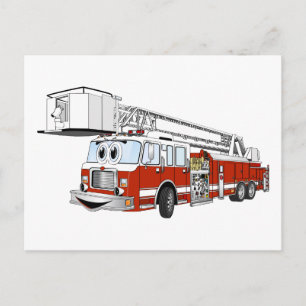 Snorkel Hook and Ladder Fire Truck Cartoon Postcard