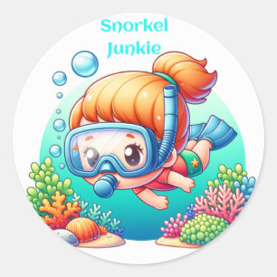 Snorkel junkie gal classic round sticker