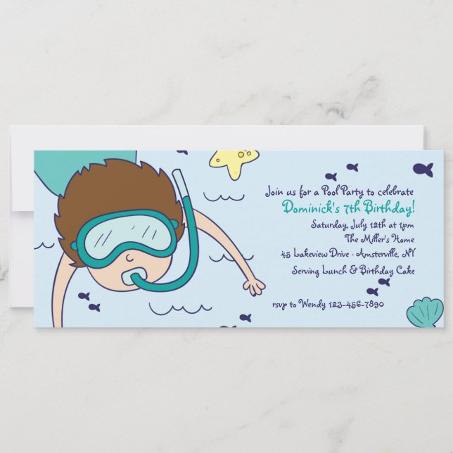 Snorkel Kid Pool Party Invitation (Front)