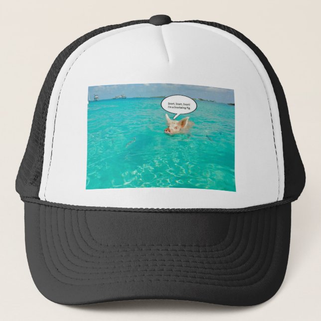 Snorkel Swimming Pig Customise Text Trucker Hat (Front)