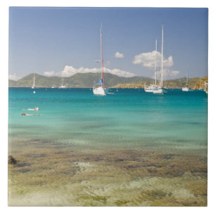 Snorkelers in idyllic Pirates Bight cove, Bight, Ceramic Tile