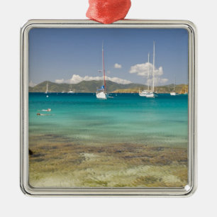 Snorkelers in idyllic Pirates Bight cove, Bight, Metal Ornament