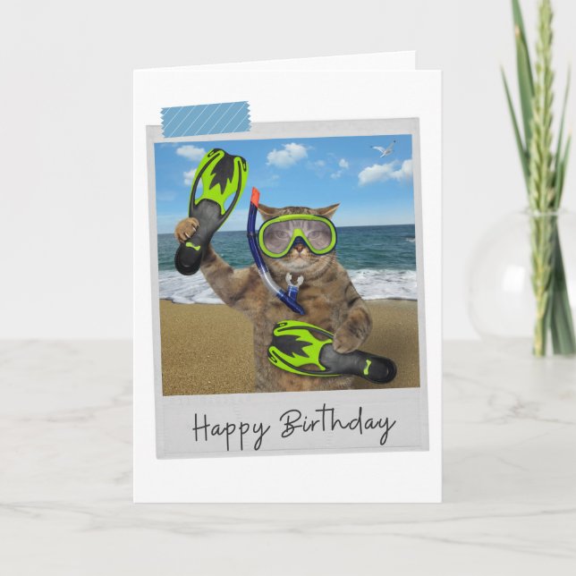 Snorkeling Cat Funny Birthday Card (Front)