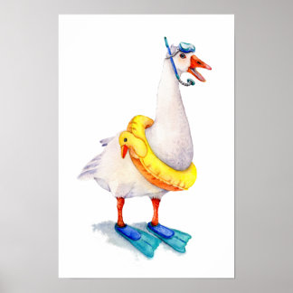 Snorkeling White Goose Poster