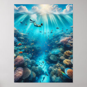 Snorkelling a coral reef poster