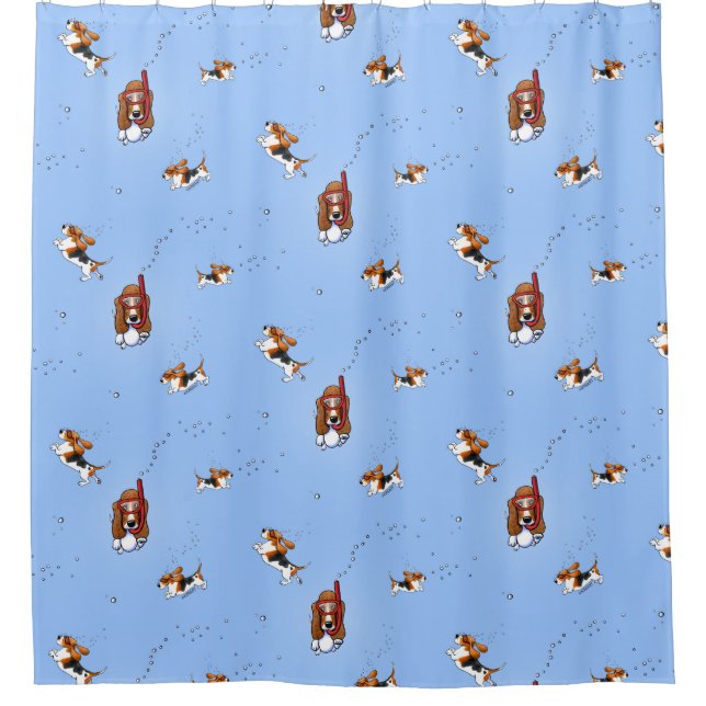 Snorkelling Basset Hounds Shower Curtain (Front)