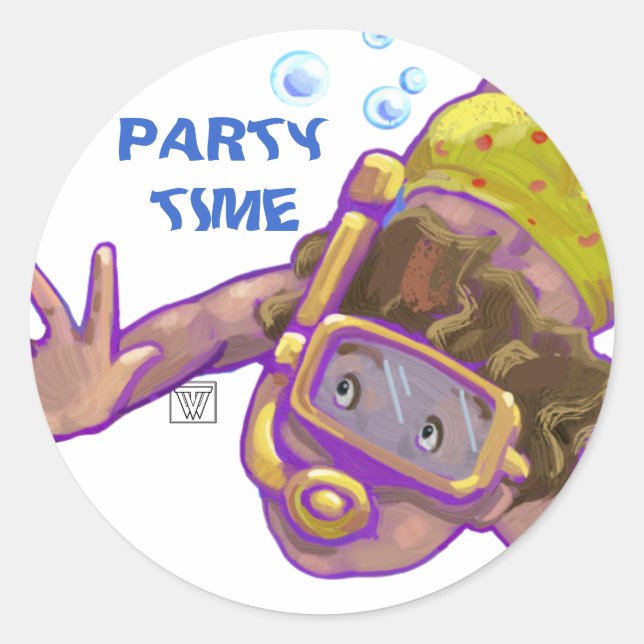 Snorkelling Boy Party Time Customisable Stickers (Front)