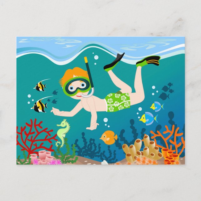 Snorkelling boy under the sea postcard (Front)