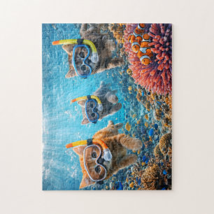 Snorkelling cats/funny cats jigsaw/gift jigsaw puzzle