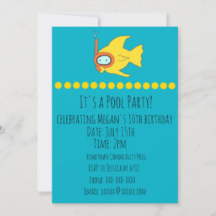 Snorkelling Fish Kids Birthday Pool Party Invitation