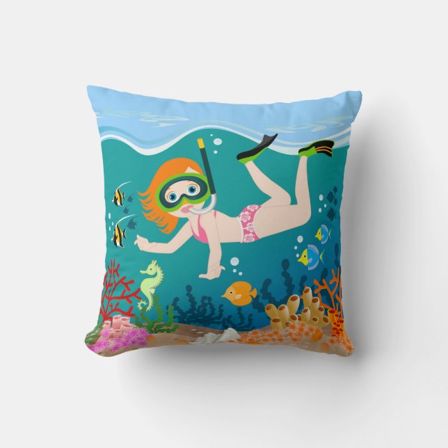 Snorkelling girl under the sea  cushion (Front)