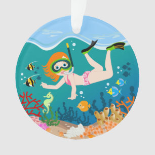 Snorkelling girl under the sea  ornament