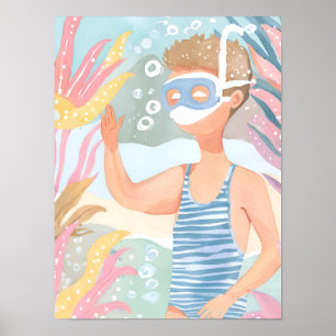 Snorkelling in a tropical reef poster