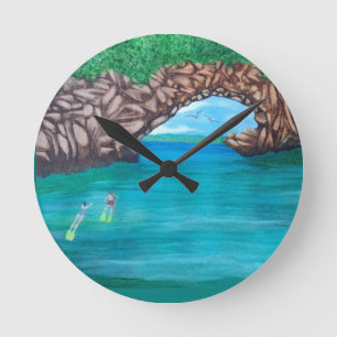 Snorkelling in Wonderland Round Clock