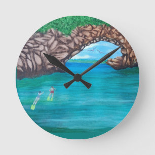 Snorkelling in Wonderland Round Clock