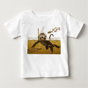 Snorkelling Monkey with Golden Mechanical Fish in Baby T-Shirt
