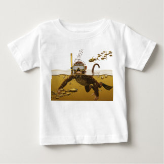 Snorkelling Monkey with Golden Mechanical Fish in Baby T-Shirt
