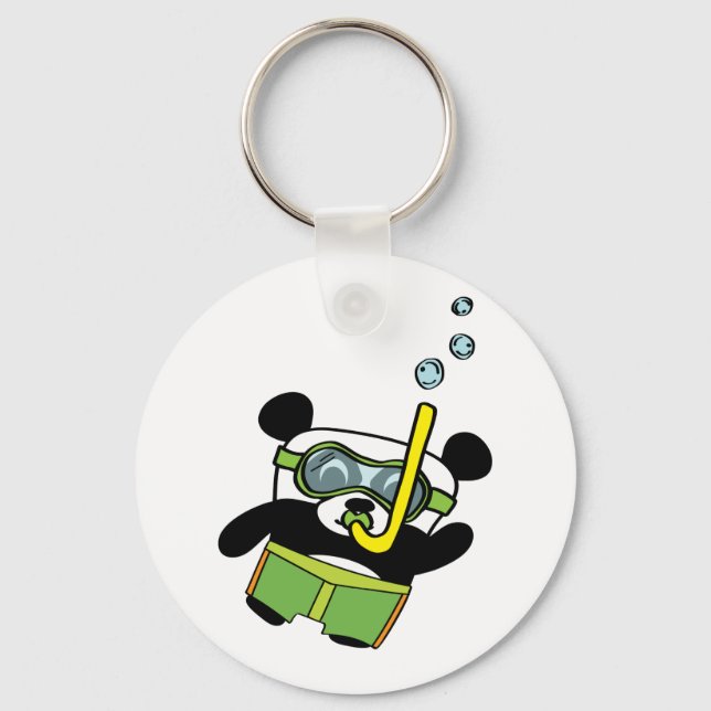 Snorkelling Panda with Goggles and Swimsuit Key Ring (Front)