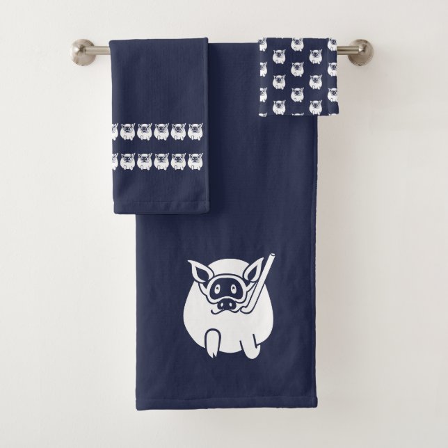 Snorkelling  swimming pig Bathroom Ocean Blue Bath Towel Set (Insitu)