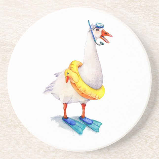 Snorkelling White Goose Coaster (Front)