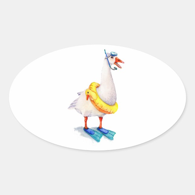 Snorkelling White Goose Oval Sticker (Front)