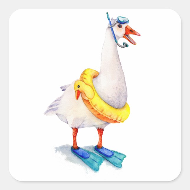 Snorkelling White Goose Square Sticker (Front)