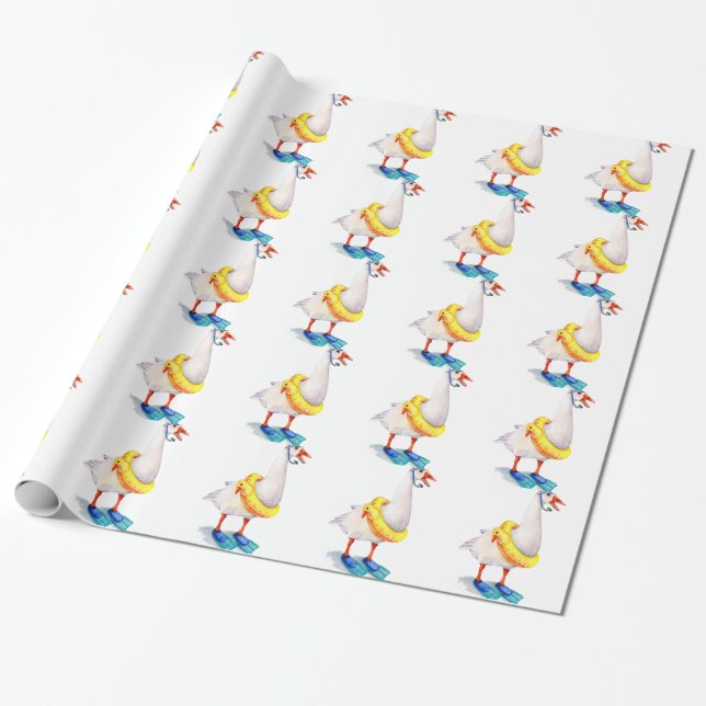 Snorkelling White Goose Wrapping Paper (Unrolled)