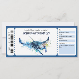 Snorkelling With Manta Ray Ticket Gift Certificate Invitation