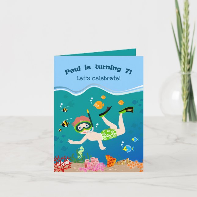 Snorkelling with tropical fish boy birthday party invitation (Front)