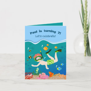 Snorkelling with tropical fish boy birthday party invitation