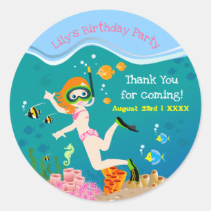 Snorkelling with tropical fish girl Birthday Party Classic Round Sticker
