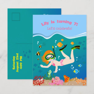 Snorkelling with tropical fish girl Birthday Party Invitation Postcard