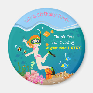 Snorkelling with tropical fish girl Birthday Party Magnet