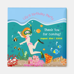 Snorkelling with tropical fish girl birthday party magnet