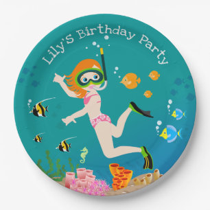 Snorkelling with tropical fish girl birthday party paper plate