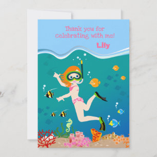 Snorkelling with tropical fish girl Birthday Party Thank You Card
