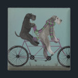 snorted tandem magnet<br><div class="desc">Gray tandem by Fabfunky. Features schnauzers riding a bicycle in a whimsical,  steampunk style. | 192047D</div>