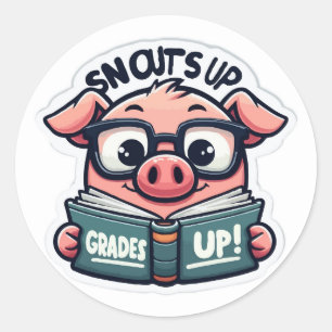 Snouts Up, Grades Up - Pig Back To School Classic Round Sticker