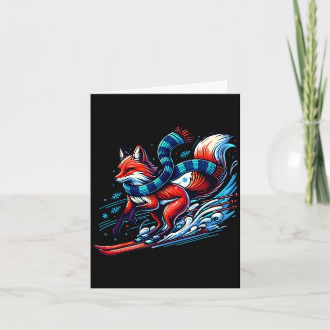 Snow adventure fox skiing fun  card (Front)