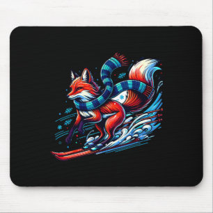 Snow adventure fox skiing fun mouse pad