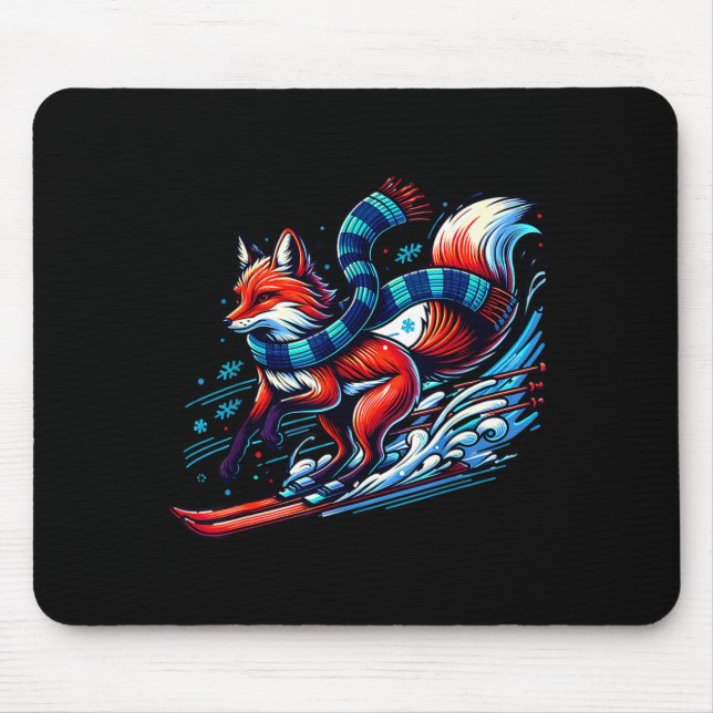 Snow adventure fox skiing fun  mouse pad (Front)