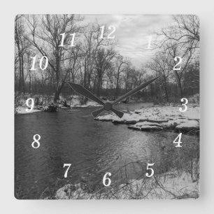 Snow Along James River Grayscale Wall Clock