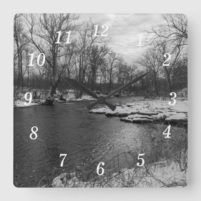 Snow Along James River Grayscale Wall Clock (Front)