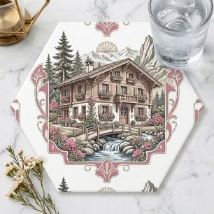 Snow Alpine Countryside Chalet Pine Trees Vintage Paper Coaster