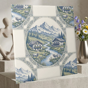 Snow Alpine Rolling Meadows Rustic Chalet Scenic Ceramic Tile