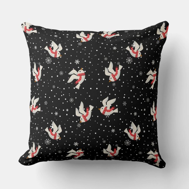 Snow and Bird Christmas Pattern Cushion (Front)
