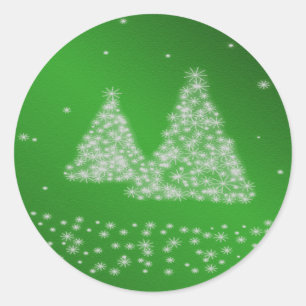 Snow and Christmas Trees Green Background Sticker